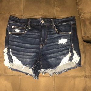 American Eagle Dark Wash Distressed Midi Shorts